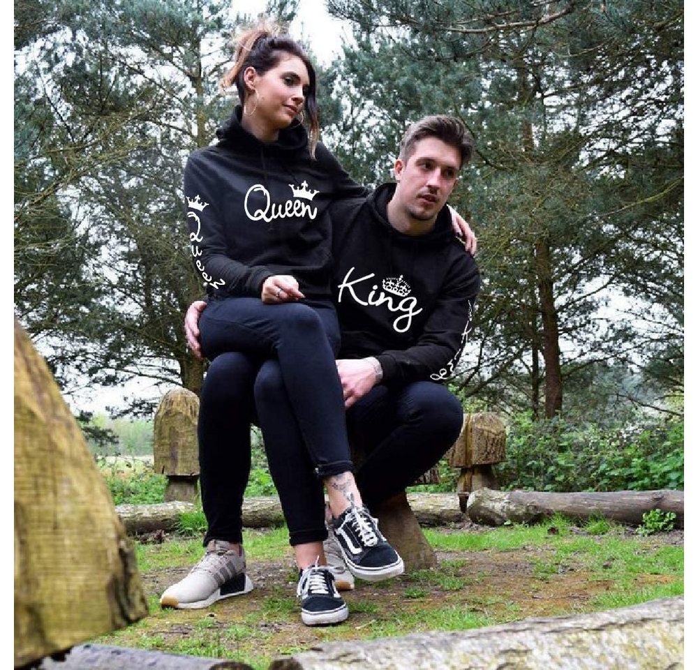 Couples Shop Kapuzenpullover King & Queen Hoodie Pullover für Paare mit trendigem Print im Partner Look – Bild 3 von 5