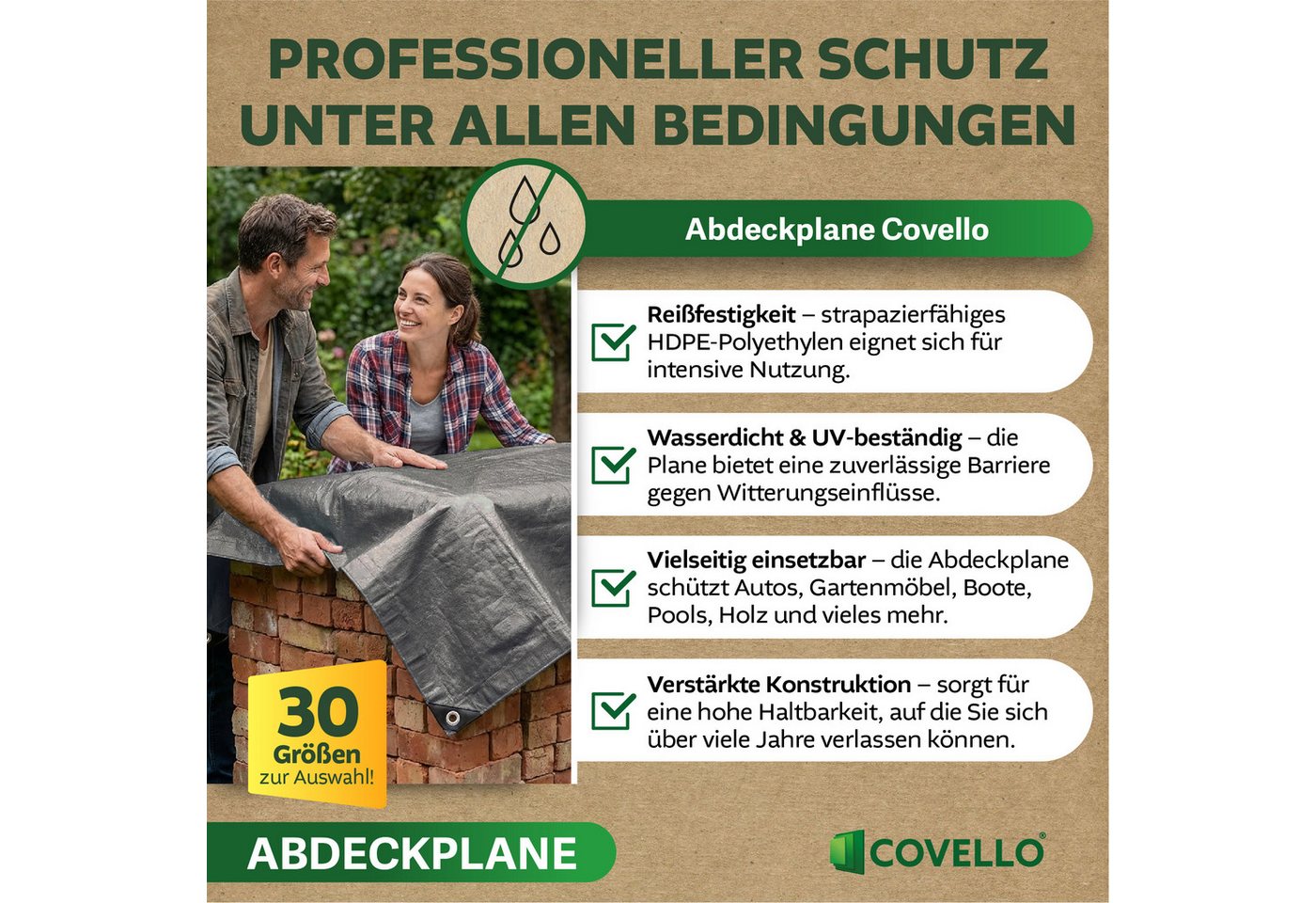 Covello Schutzplane 140g/m² silber, Abdeckplane mit Ösen wasserdicht, Plane UV-stabilisiert in vielen verschiedenen Farben & Größen – Bild 2 von 5