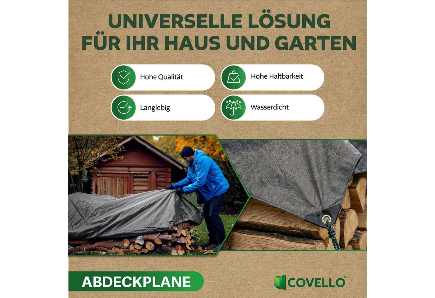 Covello Schutzplane 140g/m² silber, Abdeckplane mit Ösen wasserdicht, Plane UV-stabilisiert in vielen verschiedenen Farben & Größen – Bild 4 von 5