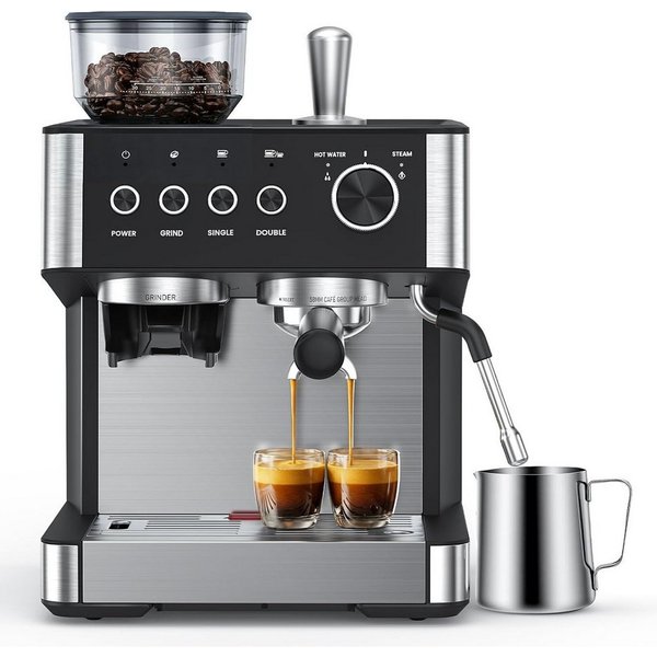 COWSAR Espressomaschine mit Mahlwerk & Milchaufschäumer – 15 Bar Pumpendruck, 30 Mahlgrade, Schnellaufheizung, 2,5L Wassertank, Für Espresso, Cappuccino