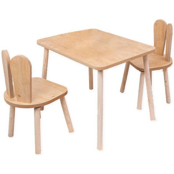COZYCOLLECTIONS Kindersitzgruppe Kindertisch-Set mit Tiermotiv-Stühlen aus Naturholz, (Kindertisch-Set, 3-tlg., 3-teilig (1 Tisch + 2 Stühle), Montessori-Design