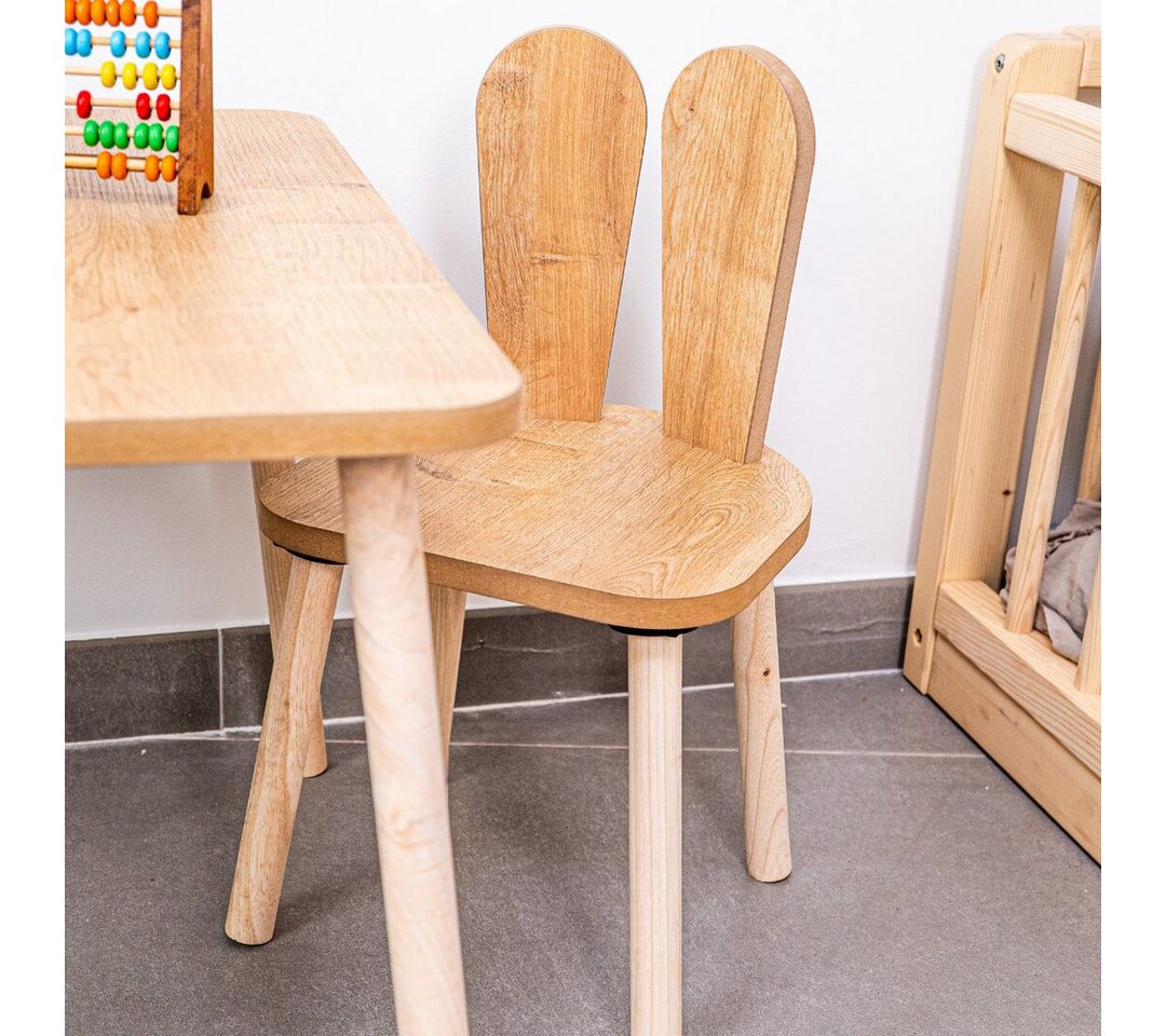 COZYCOLLECTIONS Kindersitzgruppe Kindertisch-Set mit Tiermotiv-Stühlen aus Naturholz, (Kindertisch-Set, 3-tlg., 3-teilig (1 Tisch + 2 Stühle), Montessori-Design – Bild 4 von 5