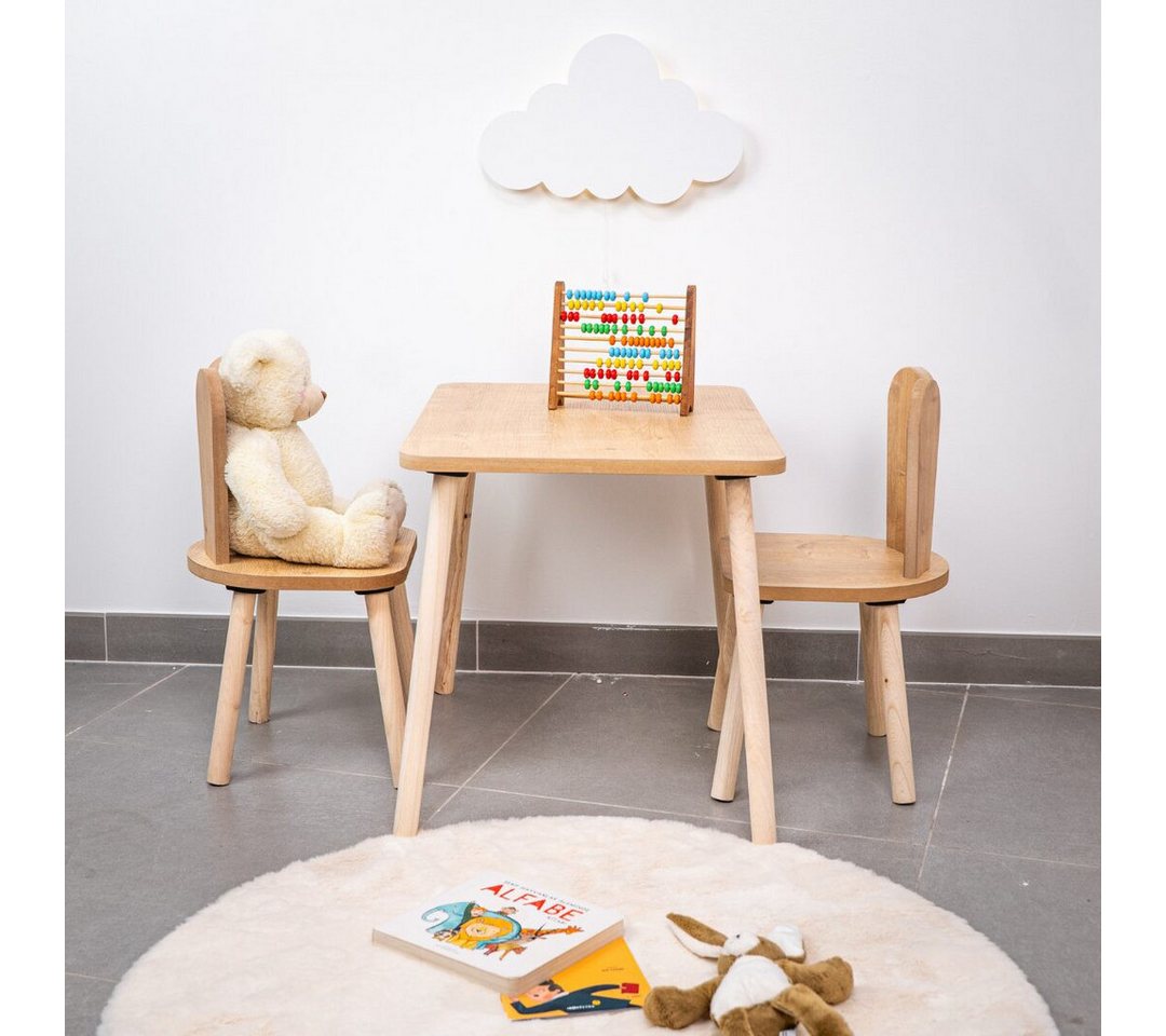 COZYCOLLECTIONS Kindersitzgruppe Kindertisch-Set mit Tiermotiv-Stühlen aus Naturholz, (Kindertisch-Set, 3-tlg., 3-teilig (1 Tisch + 2 Stühle), Montessori-Design – Bild 5 von 5