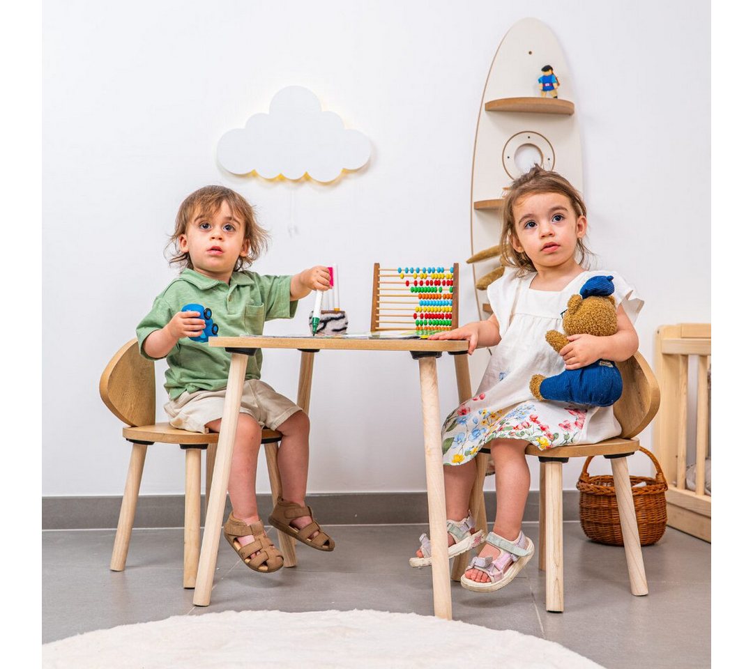 COZYCOLLECTIONS Kindersitzgruppe Kindertisch-Set mit Tiermotiv-Stühlen aus Naturholz, (Kindertisch-Set, 3-tlg., 3-teilig (1 Tisch + 2 Stühle), Montessori-Design – Bild 3 von 5