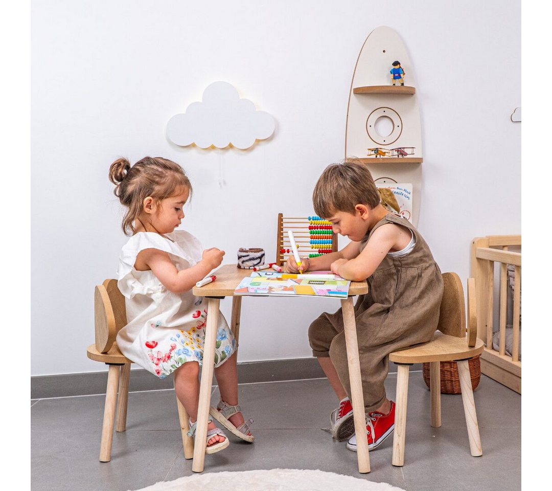 COZYCOLLECTIONS Kindersitzgruppe Kindertisch-Set mit Tiermotiv-Stühlen aus Naturholz, (Kindertisch-Set, 3-tlg., 3-teilig (1 Tisch + 2 Stühle), Montessori-Design – Bild 5 von 5