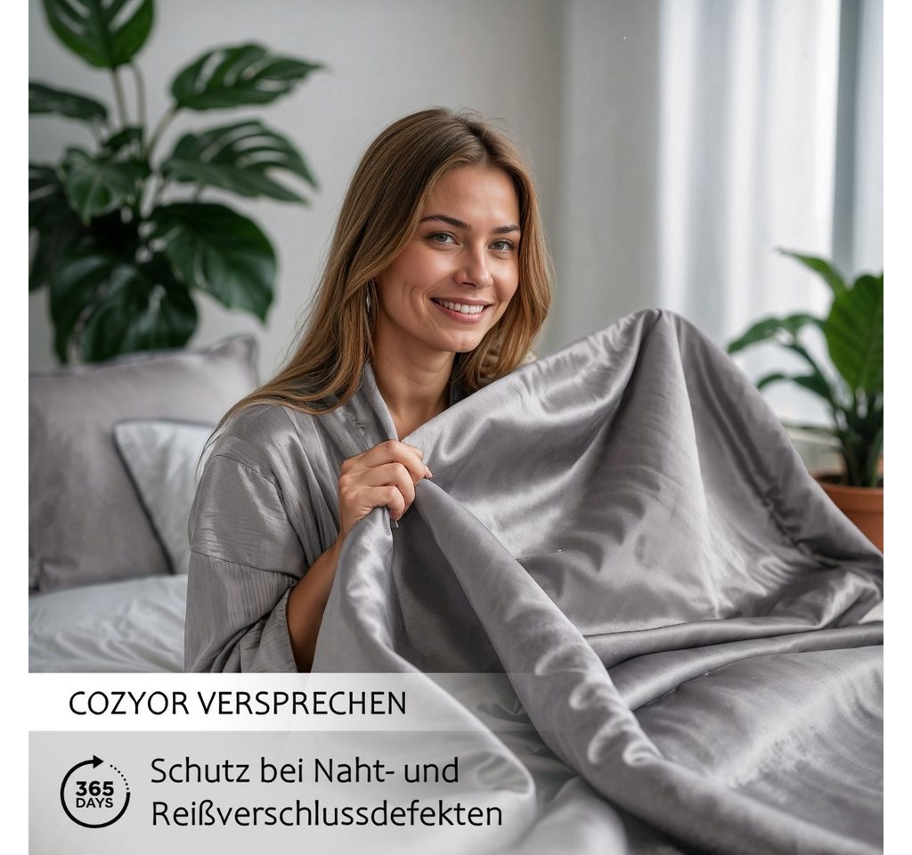 Cozyor Bettwäsche Satin glänzend 135x200, 155x200, 155x220, 200x200cm mit Reißverschluss, Satin, hellgrau Moonlight, 2 teilig, Edel und hochwertig – Bild 2 von 5