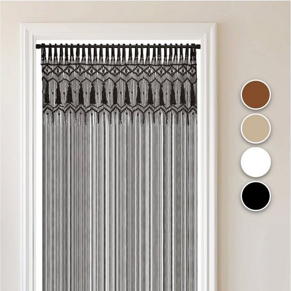 Cozyor Türvorhang Makramee 132 x 200 cm Boho Vorhang Fenstervorhang Raumteiler (1 St), Schlaufen, Baumwolle, schwarz Eclipse, Wandteppich Wandbehang Raumtrenner