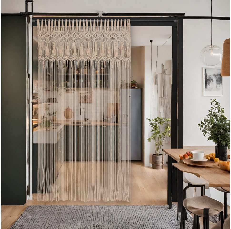 Cozyor Türvorhang Makramee 132 x 200 cm Boho Vorhang Fenstervorhang Raumteiler (1 St), Schlaufen, Baumwolle, mit Vorhangstange ohne Bohren beige, Wandteppich Wa – Bild 2 von 5