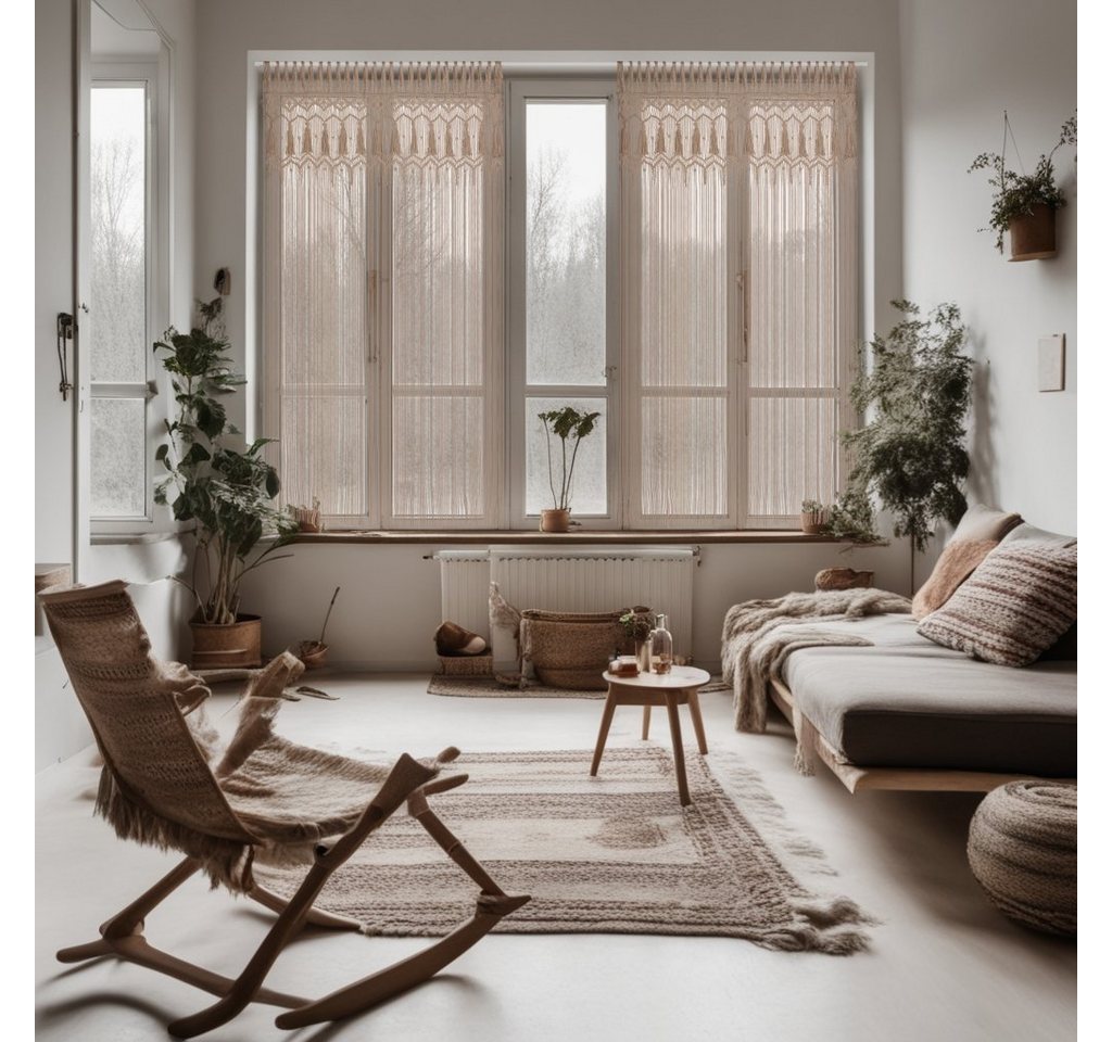 Cozyor Türvorhang Makramee 132 x 200 cm Boho Vorhang Fenstervorhang Raumteiler (1 St), Schlaufen, Baumwolle, mit Vorhangstange ohne Bohren beige, Wandteppich Wa – Bild 5 von 5