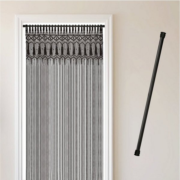 Cozyor Türvorhang Makramee 132 x 200 cm Boho Vorhang Fenstervorhang Raumteiler (1 St), Schlaufen, Baumwolle, mit Klemmstange ohne Bohren schwarz, Wandteppich Ra