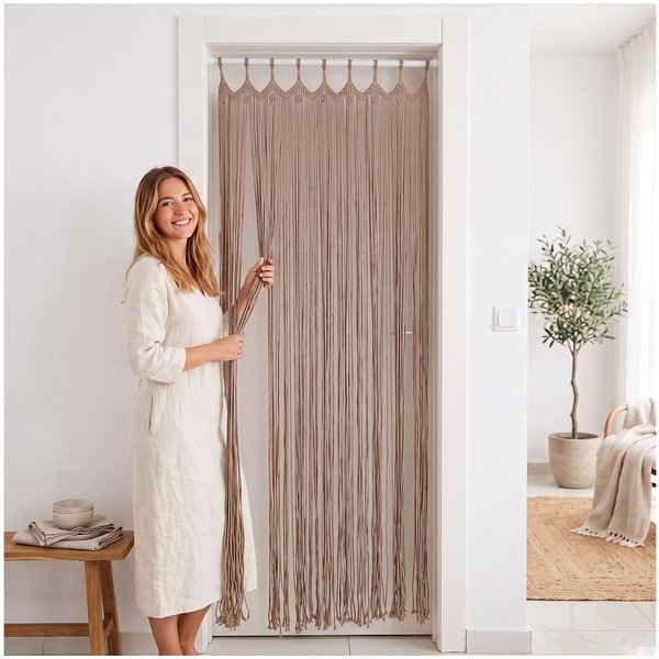 Cozyor Türvorhang Makramee Vorhang Boho 100x200 cm für Tür, Fenster, Balkon & Wohnwagen (1 St), Schlaufen, 100% Baumwolle, mit Vorhangstange zum Klemmen Wandtep