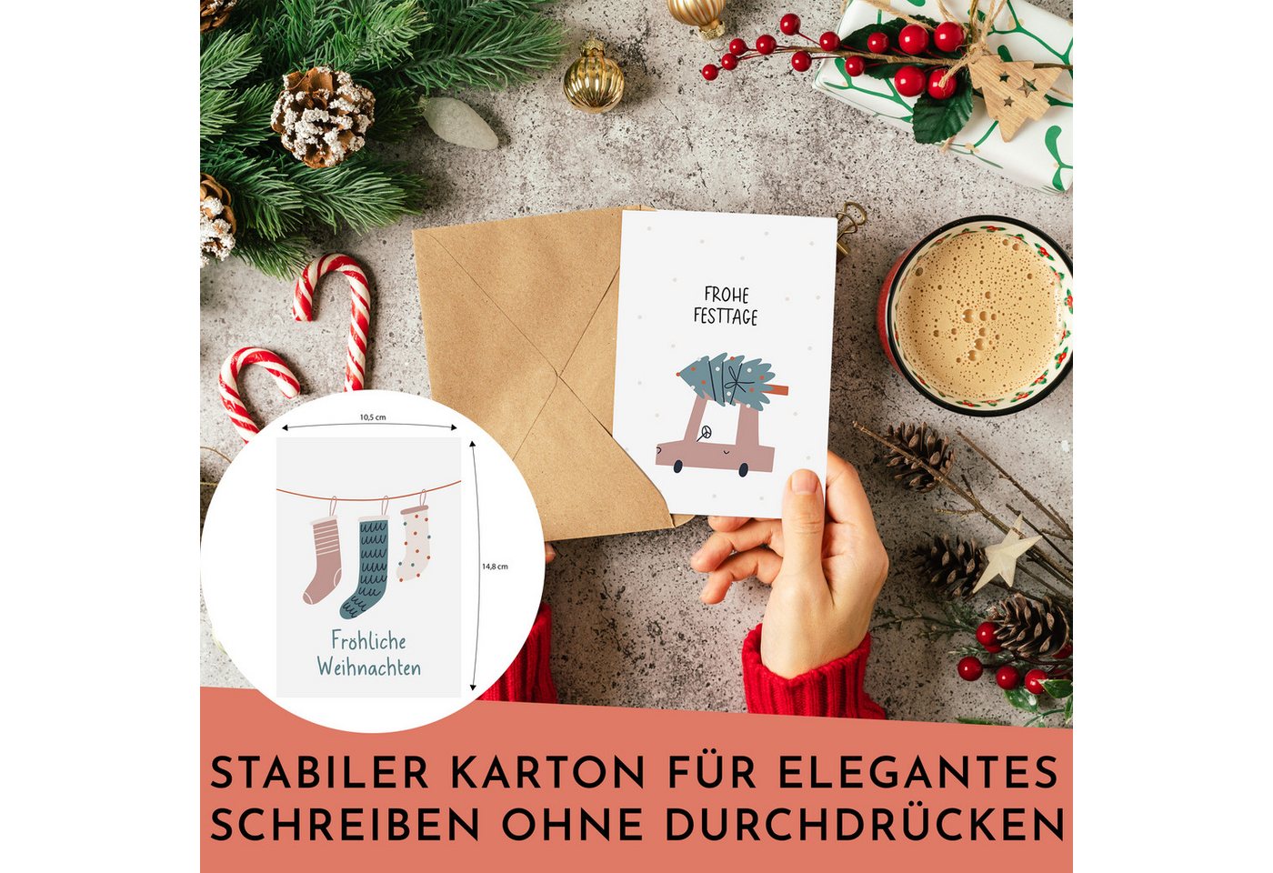CraftWerk Grußkarten Weihnachtskarten mit Umschhlag, DIN A6 Klappkarten Grußkarten mit Motiven zu Weihnachten – Bild 4 von 5