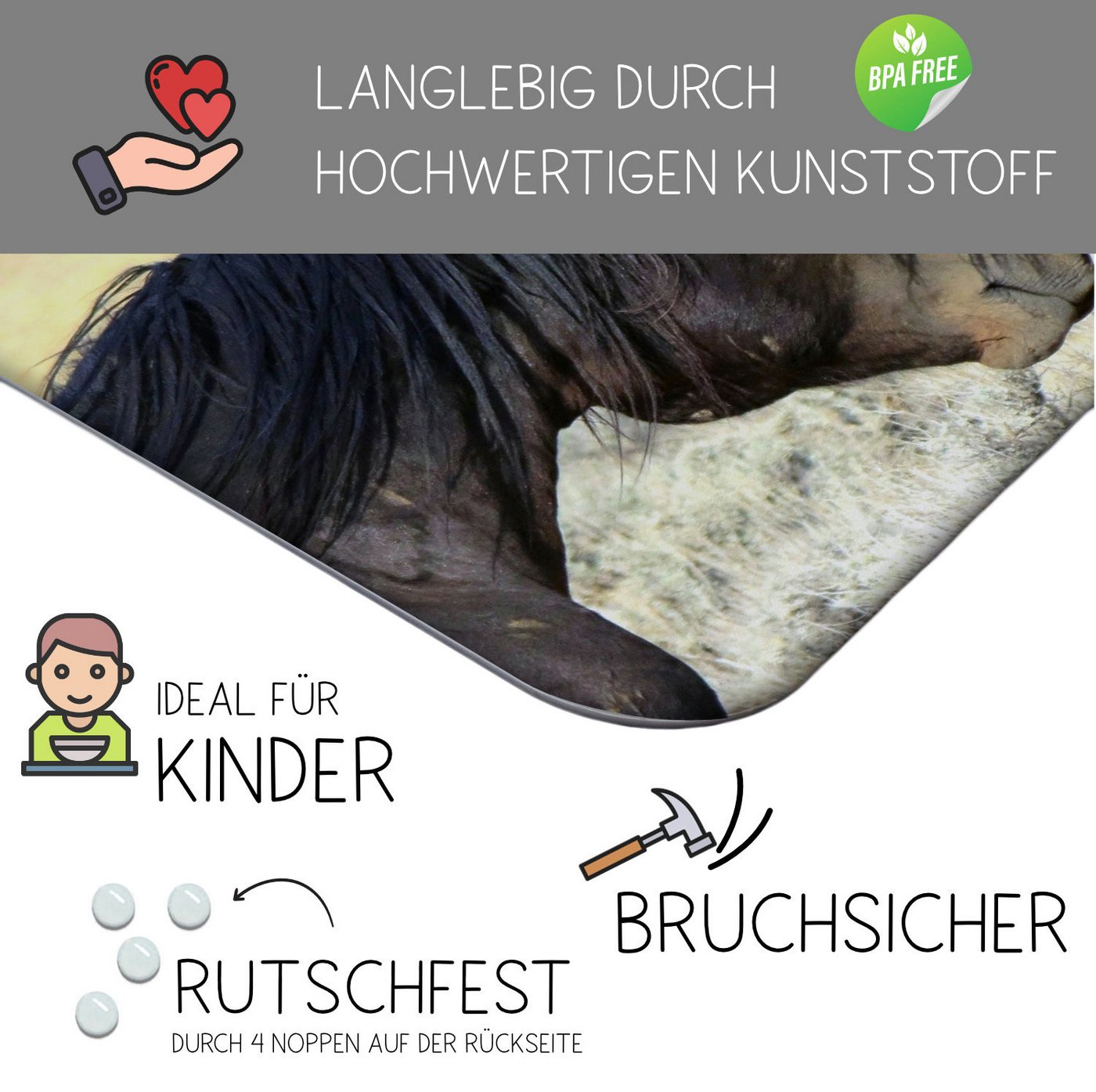 CreaDesign Frühstücksbrett Kinder Pferd Brettchen, Kunststoff, 20x25 cm, Kunststoff, (1-St) – Bild 3 von 5