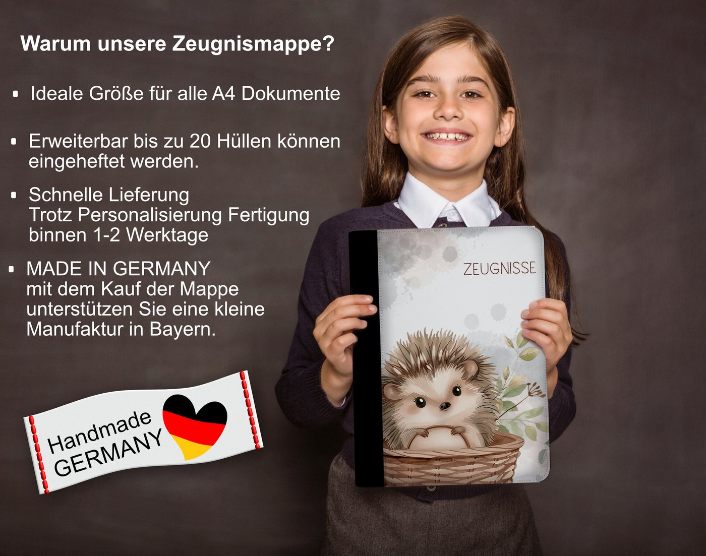 CreaDesign Schreibmappe Kinder Zeugnismappe, Dokumentenmappe, Ordner A4, Igel (1-St) – Bild 5 von 5