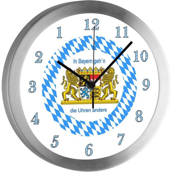 CreaDesign Wanduhr Wanduhr Bayern, rückwärtslaufende Zeiger, In Bayern gehen Uhren anders (geräuscharmes Uhrwerk)