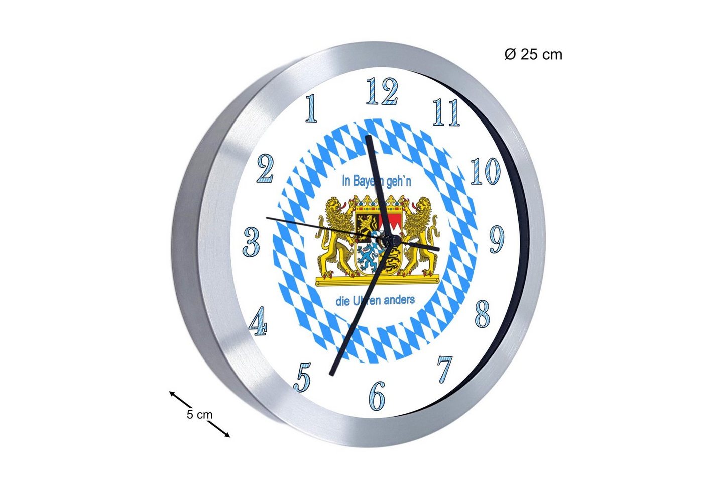 CreaDesign Wanduhr Wanduhr Bayern, rückwärtslaufende Zeiger, In Bayern gehen Uhren anders (geräuscharmes Uhrwerk) – Bild 3 von 5
