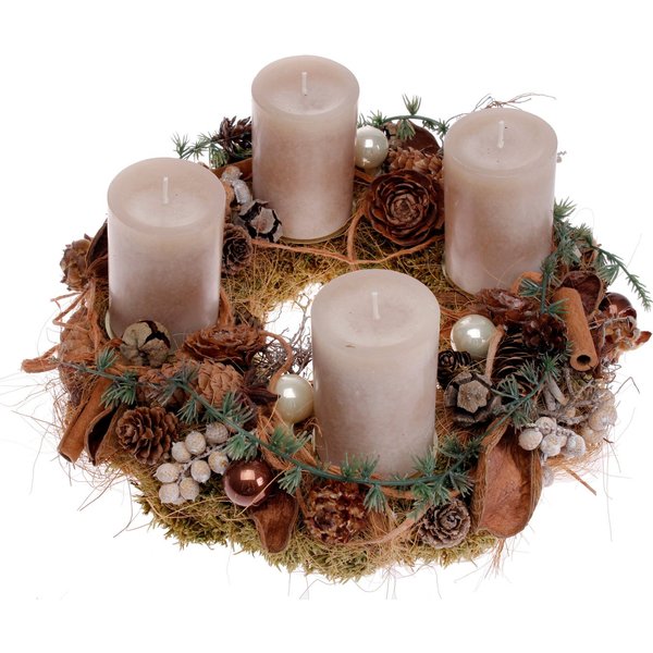 CreaFlor Home Adventskranz Adventsdeko, Handarbeit, Natur, Adventskranz, H: 16cm