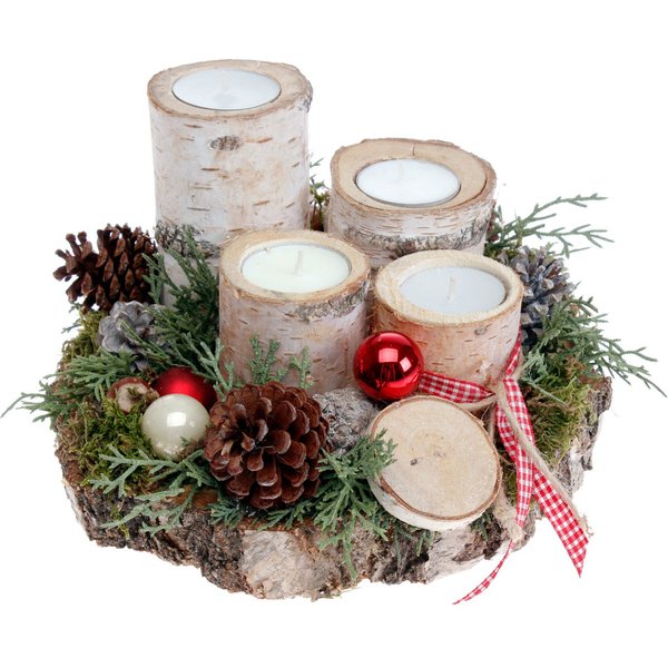 CreaFlor Home Teelicht Adventsdeko, Handarbeit, Natur, Adventskranz, H: 16cm