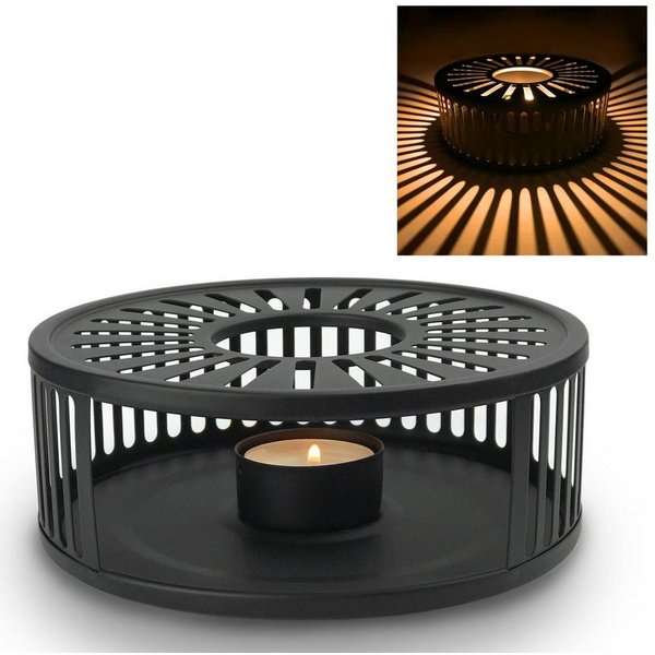 Creano Stövchen Stövchen “Stripes” black, (1-er Set, 2-tlg), Teewärmer aus Edelstahl, stabil, sämtliche Teekannen geeignet