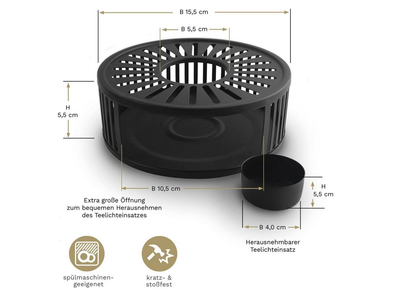 Creano Stövchen Stövchen “Stripes” black, (1-er Set, 2-tlg), Teewärmer aus Edelstahl, stabil, sämtliche Teekannen geeignet – Bild 4 von 5