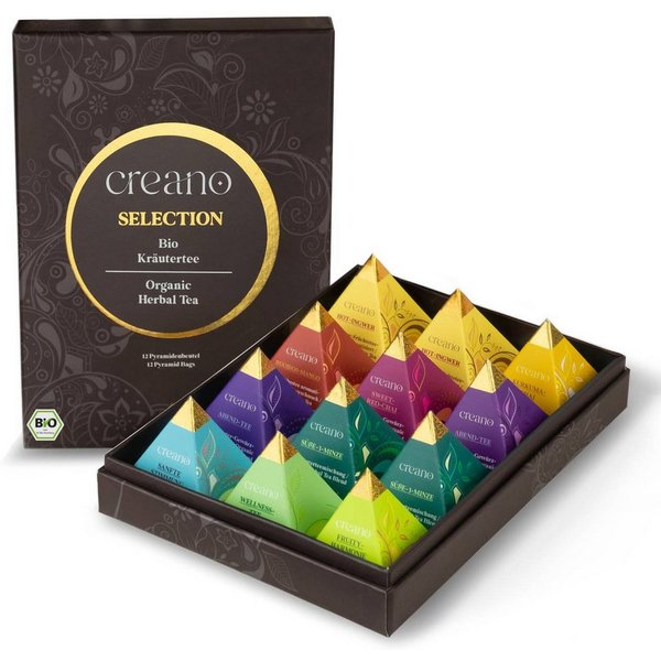 Creano Tee Bio Kräutertee 12er Pyramiden Geschenkset „ORGANIC HERBAL TEA“*, 1 x 12 St. (12 Bio-Pyramiden-Teebeutel)