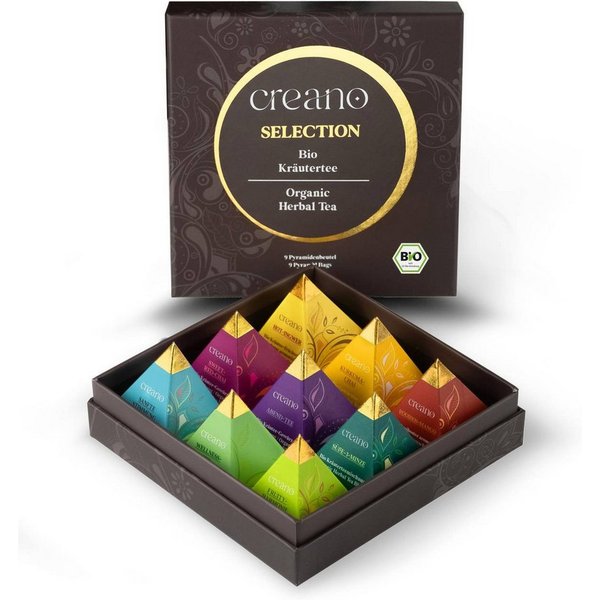 Creano Tee Bio Kräutertee 9er Pyramiden Geschenkset „ORGANIC HERBAL TEA“, 1 x 1 St. (9 Bio-Pyramiden-Teebeutel)