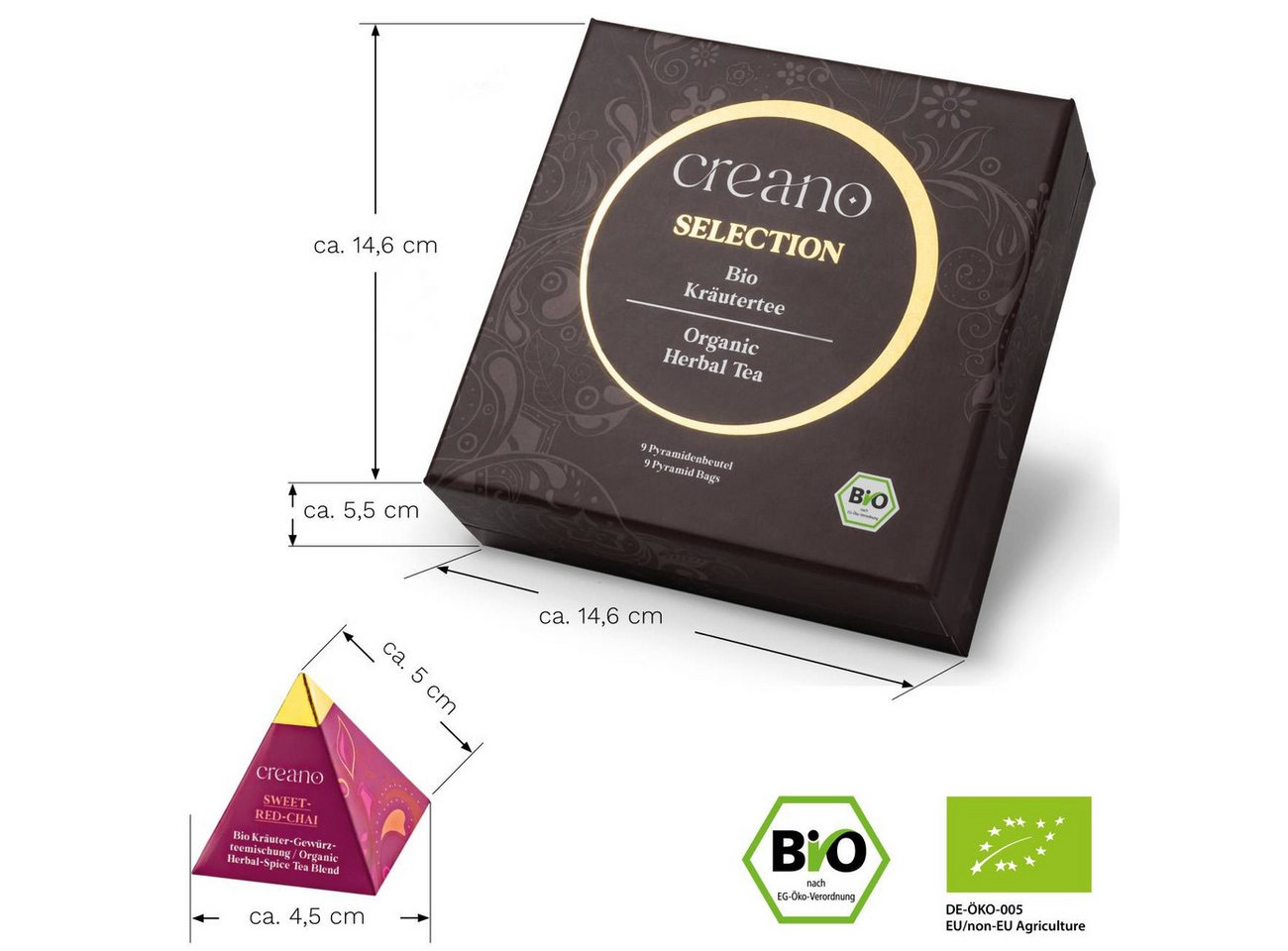 Creano Tee Bio Kräutertee 9er Pyramiden Geschenkset „ORGANIC HERBAL TEA“, 1 x 1 St. (9 Bio-Pyramiden-Teebeutel) – Bild 2 von 5