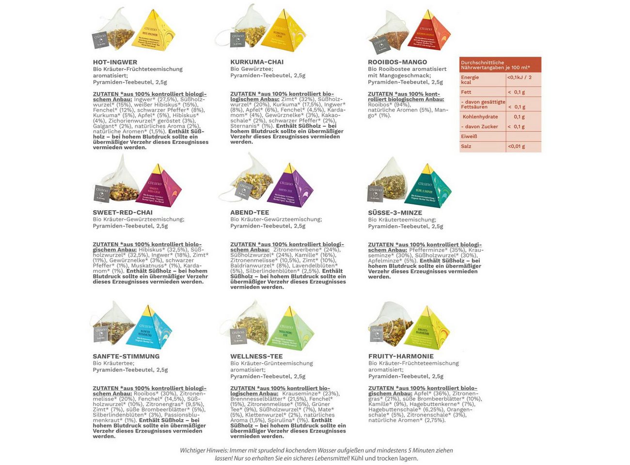 Creano Tee Bio Kräutertee 9er Pyramiden Geschenkset „ORGANIC HERBAL TEA“, 1 x 1 St. (9 Bio-Pyramiden-Teebeutel) – Bild 3 von 5