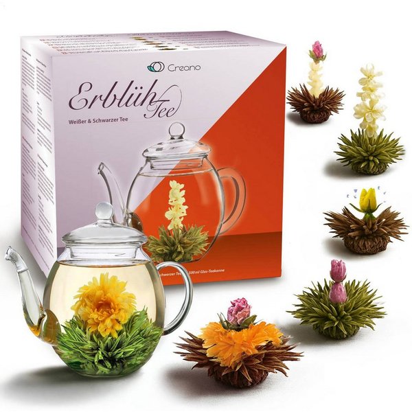Creano Tee Geschenkset mit Glaskanne 500ml Weißtee & Schwarztee mit 6 Teekugeln, 1 x 6 St.