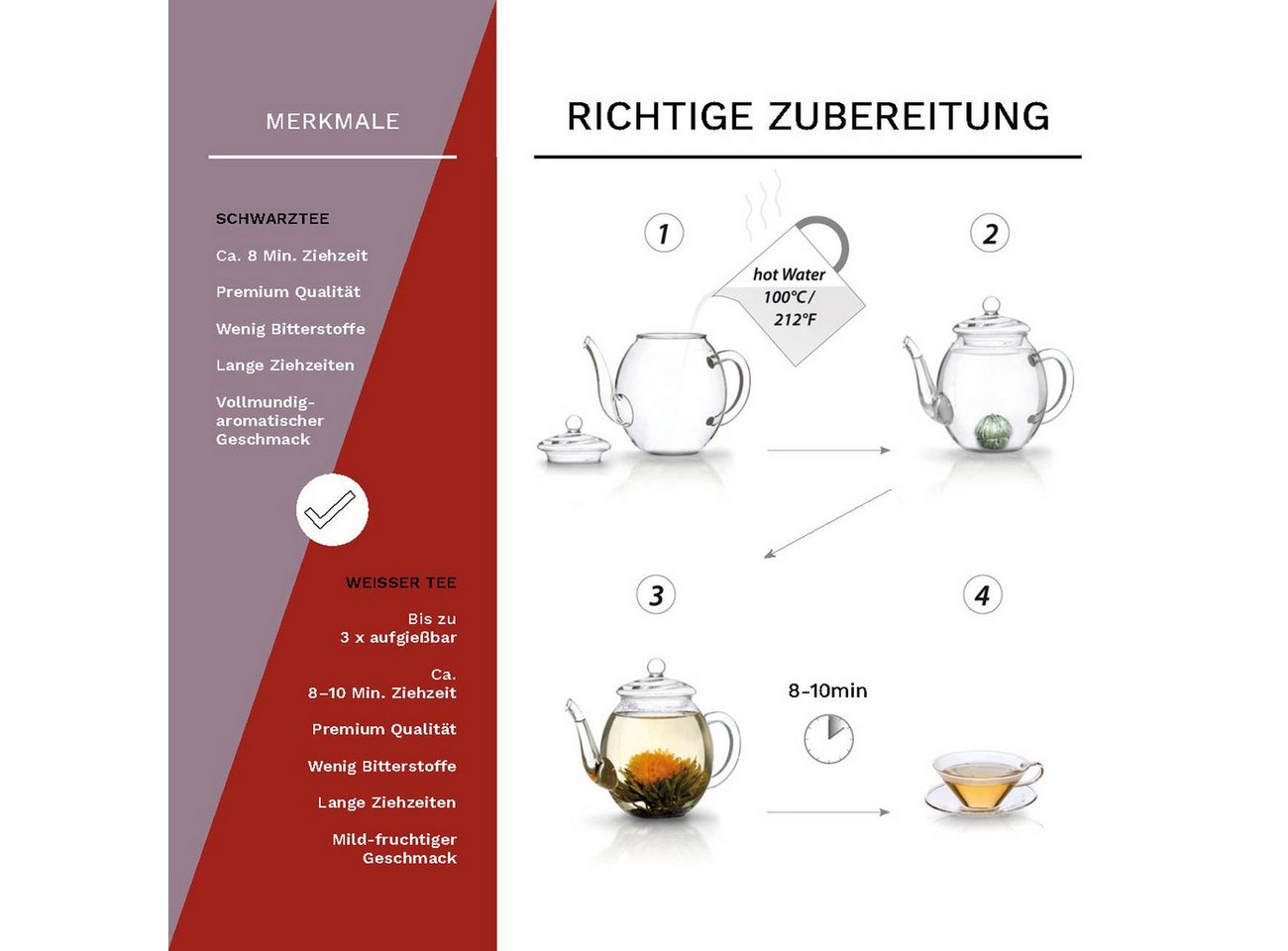 Creano Tee Geschenkset mit Glaskanne 500ml Weißtee & Schwarztee mit 6 Teekugeln, 1 x 6 St. – Bild 4 von 5