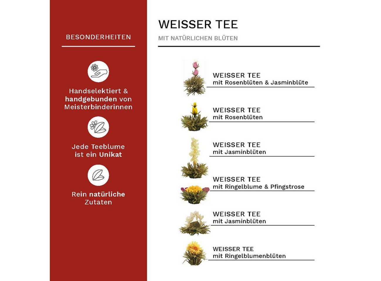 Creano Tee Teeblumen Mix 6er ErblühTee "Weißer Tee" Magnetbox mit Silberprägung, 1 x 6 St. – Bild 3 von 5