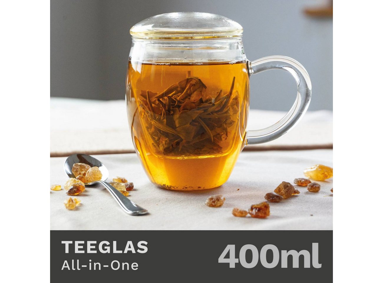 Creano Teeglas Teeglas “All in One” mit Glasfilter, 400ml, Borosilikatglas, 3-teilig – Bild 2 von 5