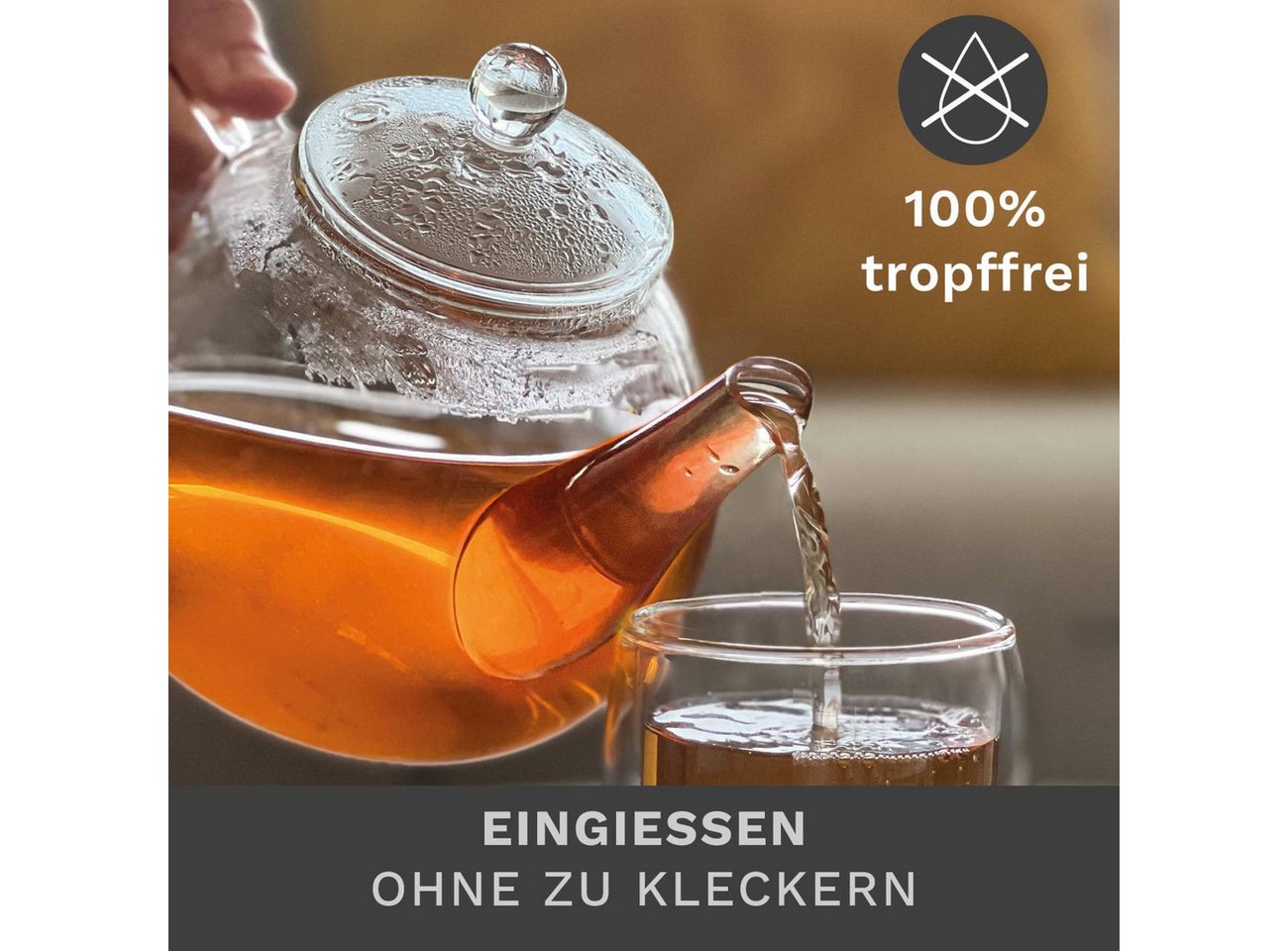 Creano Teekanne Teekanne 1,2 Liter mit Glassieb und Glasdeckel, 1.2 l, 1x Glasteekanne mit Glassieb – Bild 3 von 5