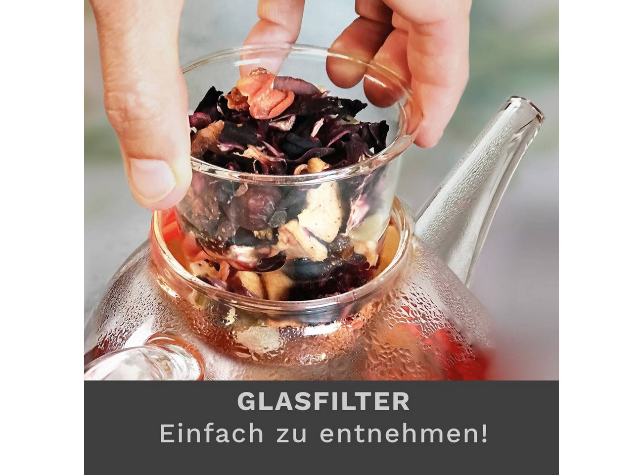Creano Teekanne Teekanne 1,2 Liter mit Glassieb und Glasdeckel, 1.2 l, 1x Glasteekanne mit Glassieb – Bild 5 von 5