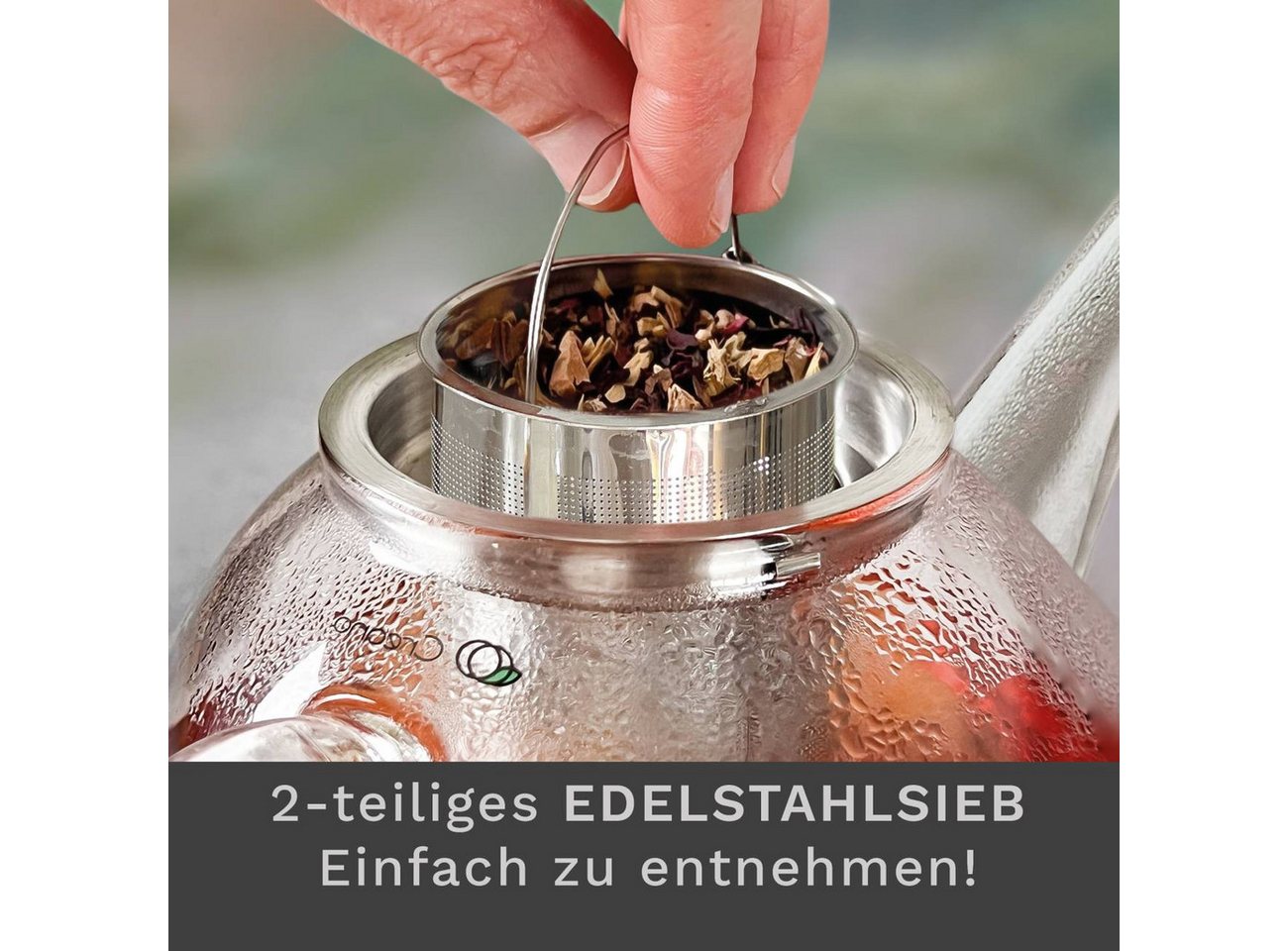 Creano Teekanne Teekanne “flach” 1,6l, 1.6 l, (1er-Set, 3-St., Teekanne & Deckel), tropffrei – Bild 5 von 5