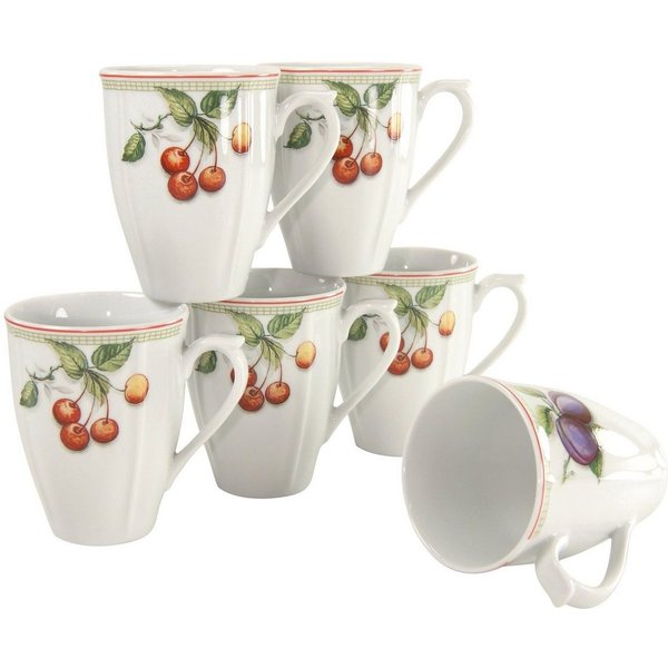 CreaTable Becher Kaffeebecher Flora Orchard, 6-tlg., Porzellan, Tassen Set, 6-teilig