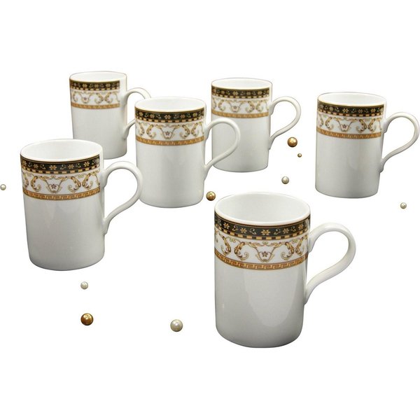 creaTable Becher Kaffeebecher Majestosa, 6-tlg., Porzellan, Dekor schwarz abgesetzt, Tassen Set, 6-teilig