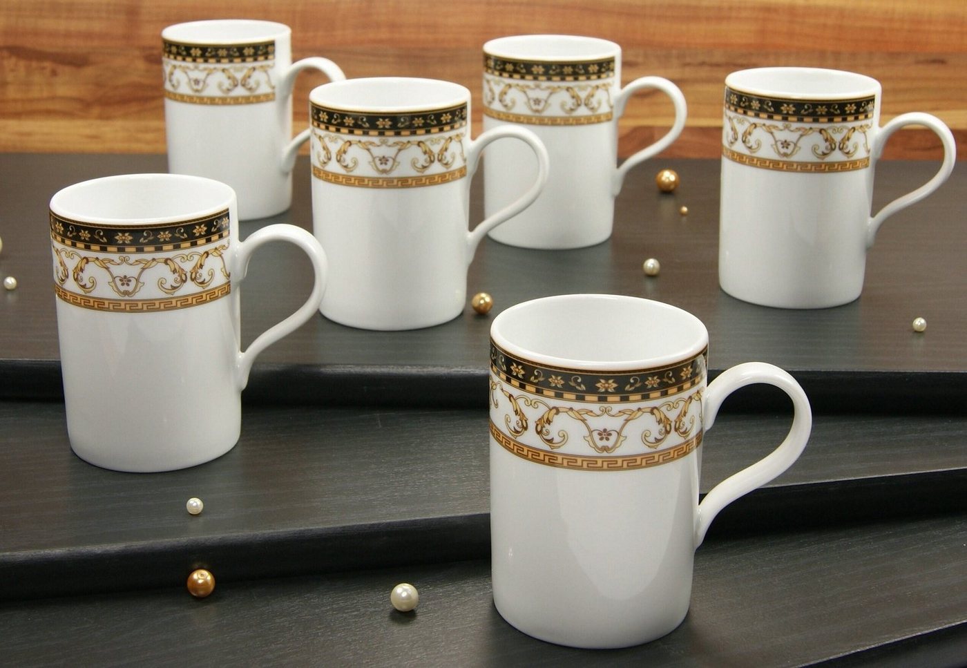 creaTable Becher Kaffeebecher Majestosa, 6-tlg., Porzellan, Dekor schwarz abgesetzt, Tassen Set, 6-teilig – Bild 2 von 4
