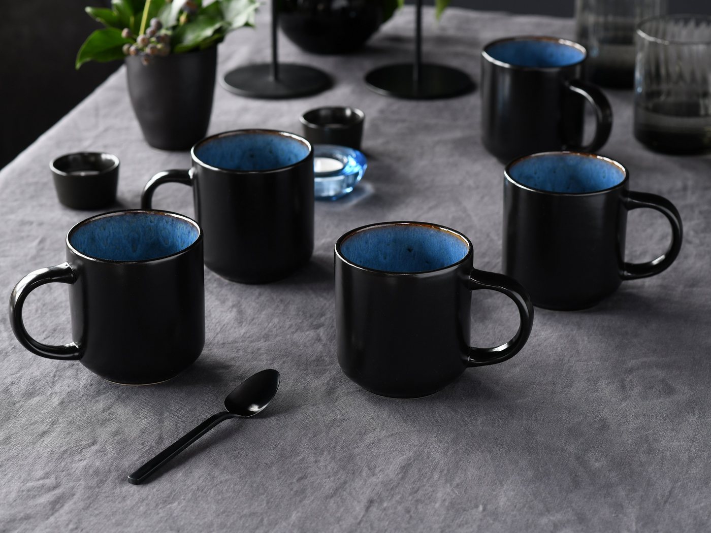 creaTable Becher Nordic Fjord, 6-tlg., Steinzeug, Kaffeebecher, Tassen Set, 6-teilig, 285 ml – Bild 3 von 5