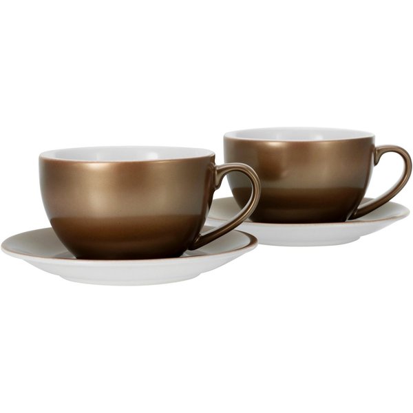 CreaTable Cappuccinotasse Golden Days, 4-tlg., Steinzeug, 4-teilig, inkl. Untertasse