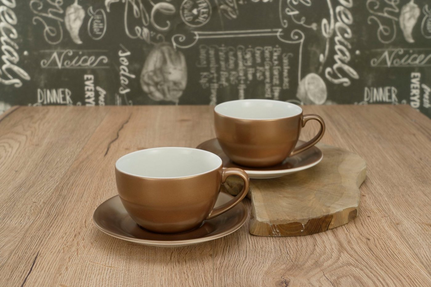 creaTable Cappuccinotasse Golden Days, 4-tlg., Steinzeug, 4-teilig, inkl. Untertasse – Bild 2 von 5