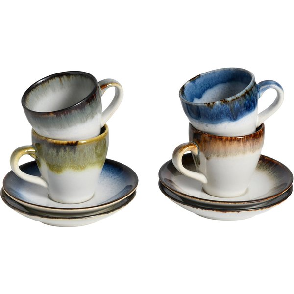creaTable Espressotasse Cascade Mix, Espresso-Set, 8-tlg., 8-tlg., Steinzeug, Reaktivglasur