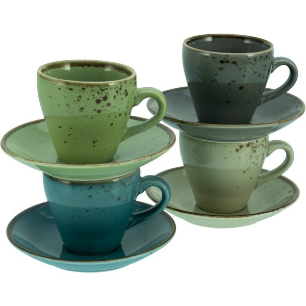 CreaTable Espressotasse Kaffeetasse NATURE COLLECTION, 8-tlg., Steinzeug, Tassen Set, naturfarben mit Sprenkel, 4 Tassen, 4 Untertassen