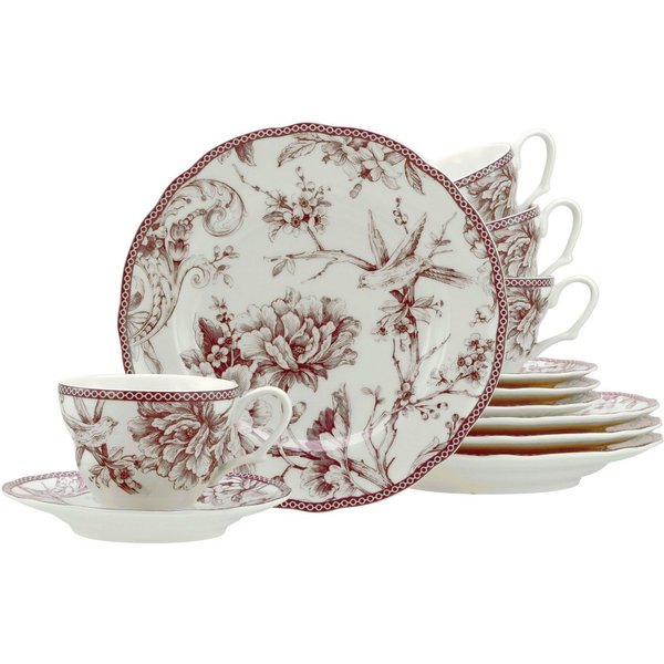 CreaTable Kaffeeservice Adelaide, Service 12-tlg. (12-tlg), 4 Personen, Porzellan, Nostalgischer Vintage Dekor, Elegante Form