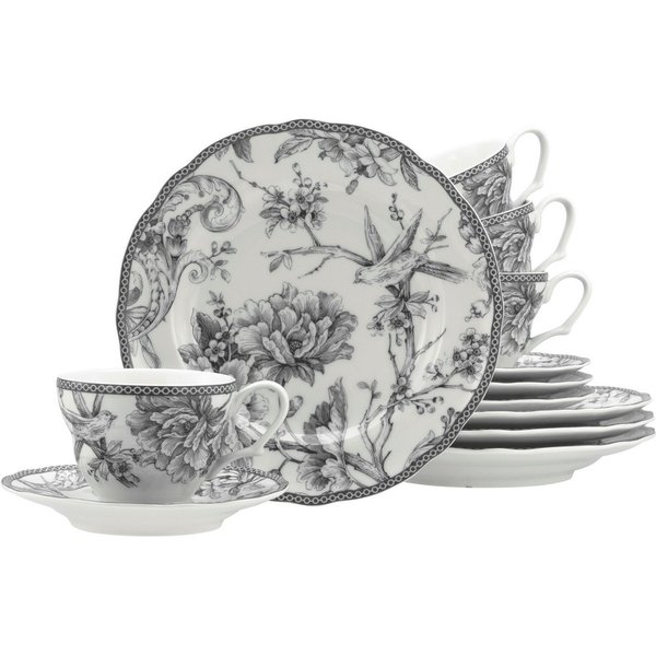 CreaTable Kaffeeservice Adelaide, Service 12-tlg. (12-tlg), 4 Personen, Porzellan, Nostalgischer Vintage Dekor, Elegante Form