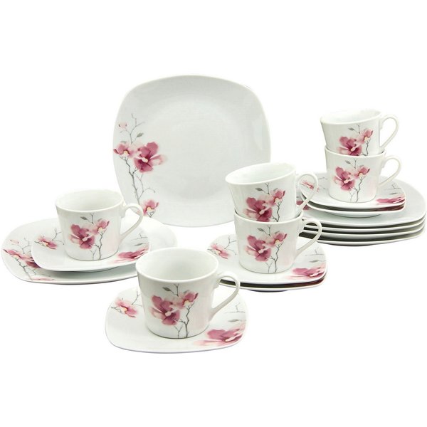 CreaTable Kaffeeservice Amelie Aiko, Kaffee-Service 18-tlg (18-tlg), 6 Personen, Porzellan, Blumendekor