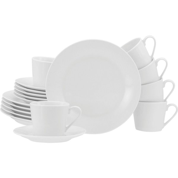 CreaTable Kaffeeservice BASE Weiß, Service 18-tlg. (18-tlg), 6 Personen, Porzellan, Klassisch, Zeitlos, Der Alleskönner