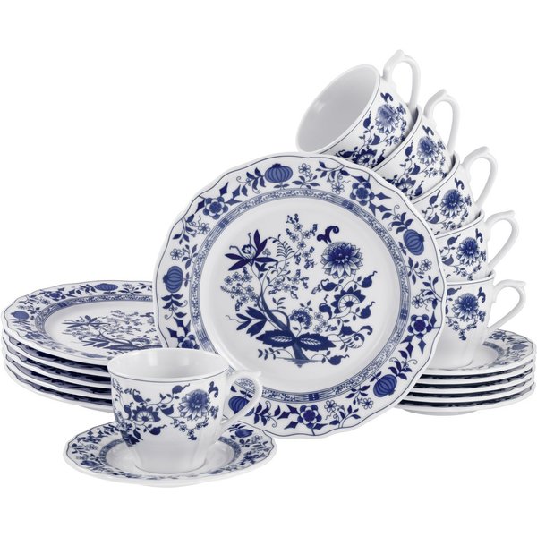 CreaTable Kaffeeservice Flora Zwiebelmuster, Kaffee-Service 18 tlg (18-tlg), 6 Personen, Porzellan, Nostalgisch, Vintage