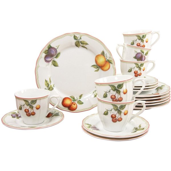 CreaTable Kaffeeservice Geschirr-Set Flora Orchard (18-tlg), 6 Personen, Porzellan, Service, 18 Teile, für 6 Personen