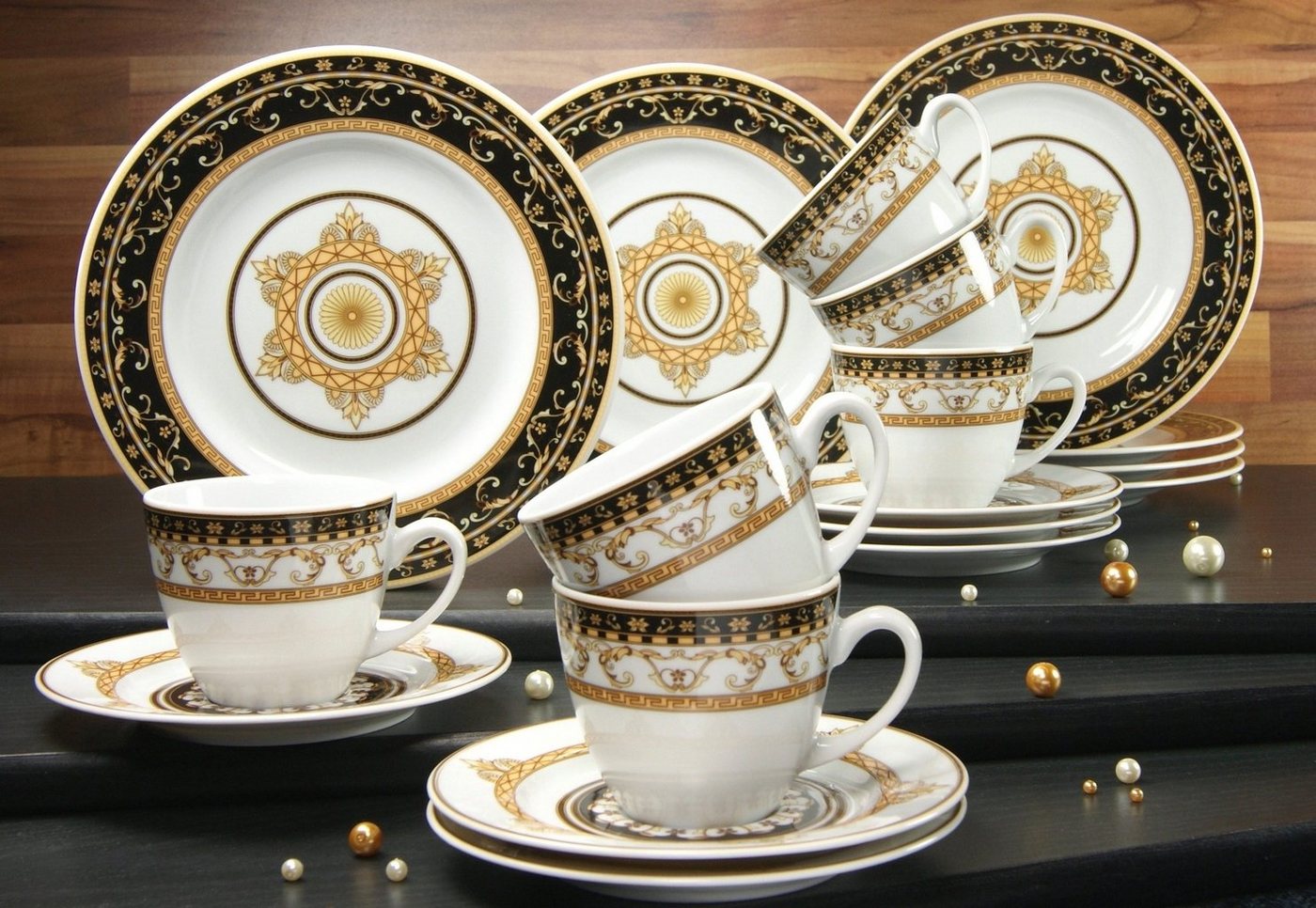 creaTable Kaffeeservice Geschirr-Set Majestosa (18-tlg), 6 Personen, Porzellan, Service, Dekor schwarz abgesetzt, 18 Teile, für 6 Personen – Bild 2 von 5